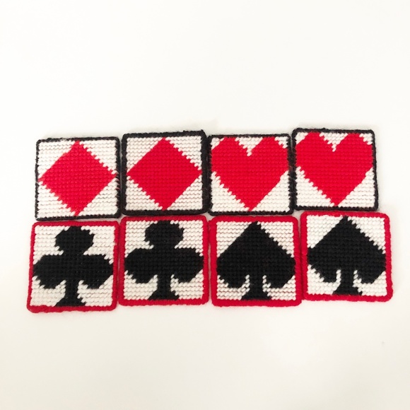 VTG Set Card Table Cover w Ties Hand Embroidered, Handmade Coasters Poker Bridge - Picture 9 of 12